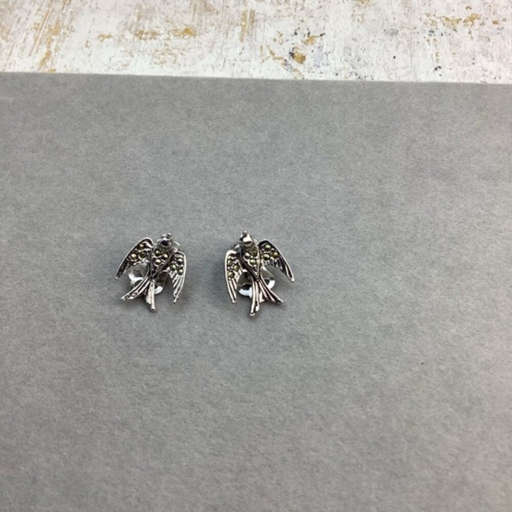 Vintage Swallow Marcasite clip earrings petite - Picture 4 of 5